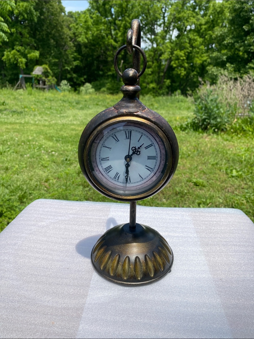 Young Town Quartz #12888 Antique-Style Bronze Tone Maritime Table Clock 5" X 13"